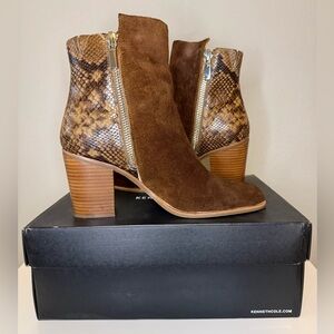 Kenneth Cole Brown Suede & Snake-Print Block Heel Ankle Boots